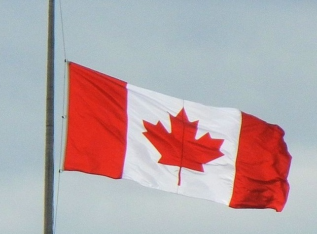 The flag at the Catholic Education Centre in Wallaceburg is lowered to half mast.