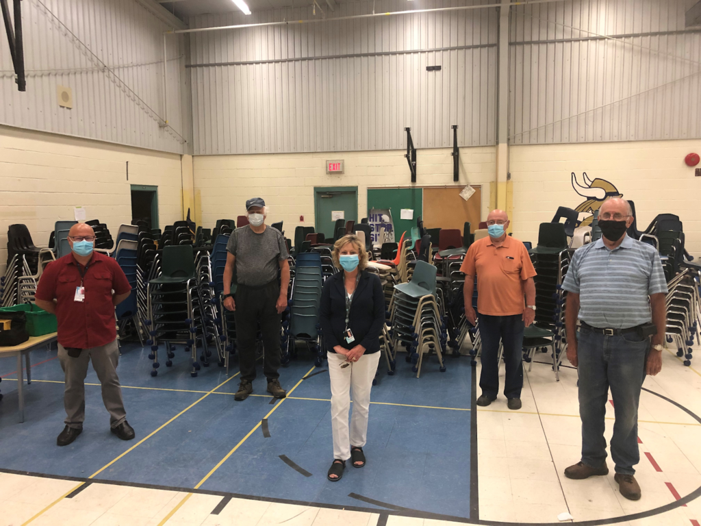 Front Row (L-R) Damon Srokosz, Custodial Services Supervisor; Deb Crawford, Director of Education; and John Van Raay, Volunteer, CFFC-CK; Back Row (L-R) Larry Quinlan and George Van De Velde, CFFC-CK Volunteers.