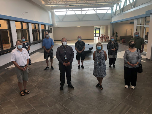 Members of the Board of Trustees had a sneak preview tour of the new Monsignor Uyen Catholic School on Baldoon Road.  In the photo are (L-R) Mat Roop, Vice-Chair of the Board; Laura Callaghan, Superintendent of Education; David Argenti, Trustee; John Van Heck, Chair of the Board; Jerry Lozon, Board Chaplain; Deb Crawford, Director of Education; Diana Stephenson, Supervisor of Custodial Services; Carol Bryden, Trustee; Paul Lernout, Coordinator of Facility Services.