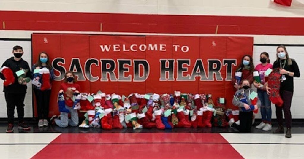 Students, families and staff at Sacred Heart in Sarnia filled more than 70 stockings with items for the Inn of the Good Shepherd. 