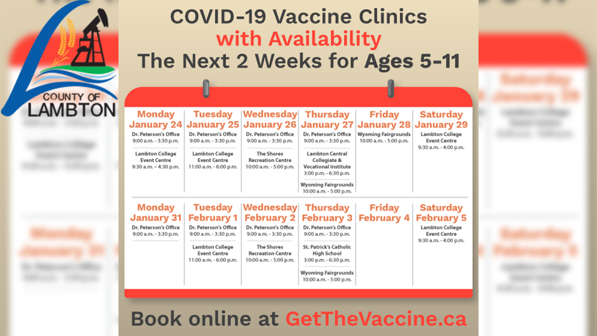 Important Information from Lambton Public Health Regarding COVID-19 Vaccination Clinics for 5 to 11 Year Olds